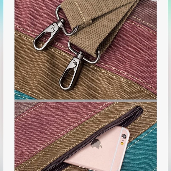 SNUG STAR Canvas Handbag Multi-Color Striped Lattice Cross Body Shoulder/tote - Picture 12 of 14